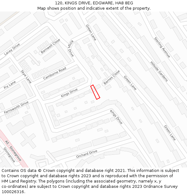 120, KINGS DRIVE, EDGWARE, HA8 8EG: Location map and indicative extent of plot