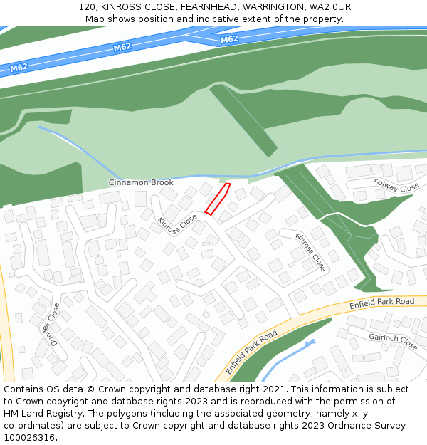 120, KINROSS CLOSE, FEARNHEAD, WARRINGTON, WA2 0UR: Location map and indicative extent of plot