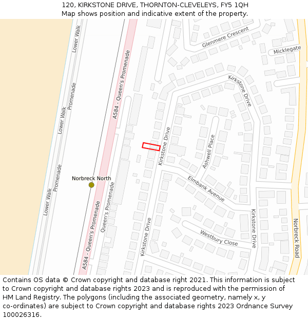 120, KIRKSTONE DRIVE, THORNTON-CLEVELEYS, FY5 1QH: Location map and indicative extent of plot