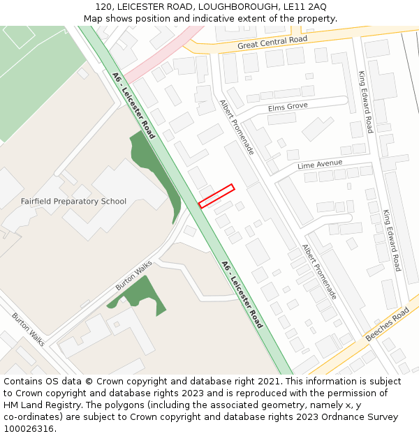 120, LEICESTER ROAD, LOUGHBOROUGH, LE11 2AQ: Location map and indicative extent of plot