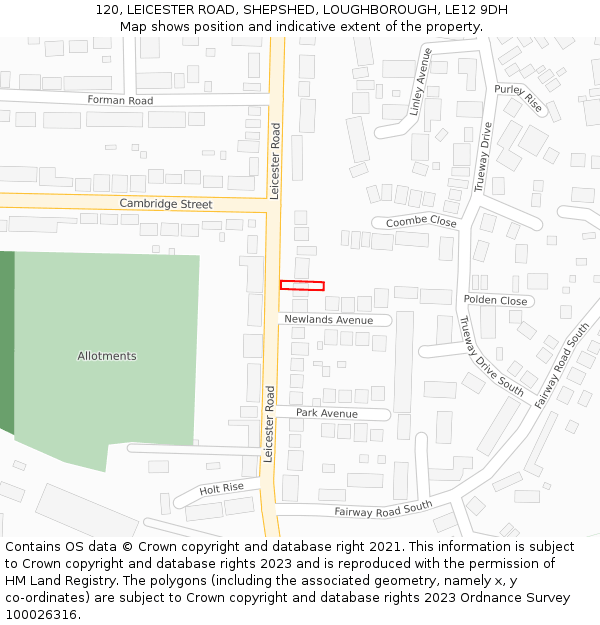 120, LEICESTER ROAD, SHEPSHED, LOUGHBOROUGH, LE12 9DH: Location map and indicative extent of plot