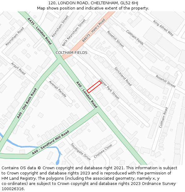 120, LONDON ROAD, CHELTENHAM, GL52 6HJ: Location map and indicative extent of plot