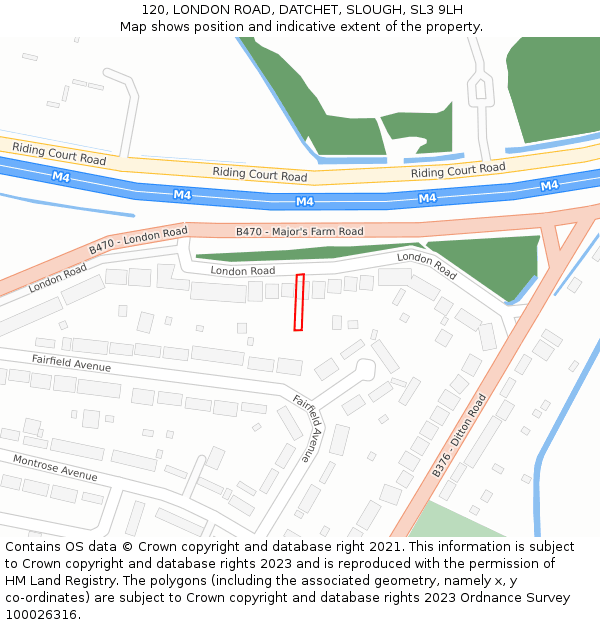 120, LONDON ROAD, DATCHET, SLOUGH, SL3 9LH: Location map and indicative extent of plot