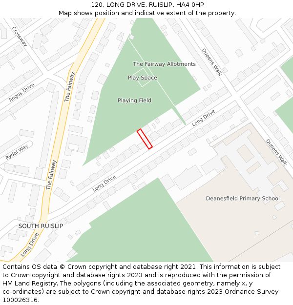 120, LONG DRIVE, RUISLIP, HA4 0HP: Location map and indicative extent of plot