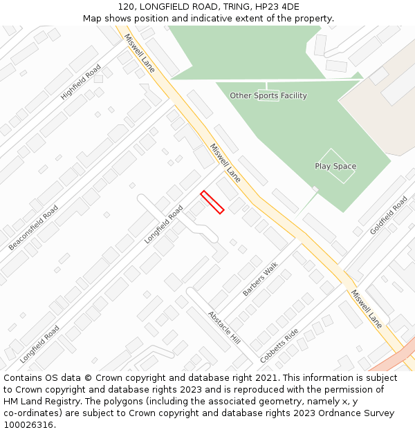 120, LONGFIELD ROAD, TRING, HP23 4DE: Location map and indicative extent of plot