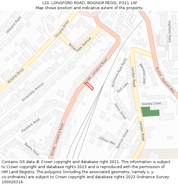 120, LONGFORD ROAD, BOGNOR REGIS, PO21 1AF: Location map and indicative extent of plot