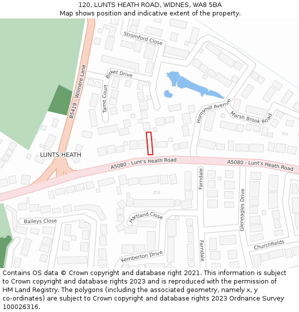 120, LUNTS HEATH ROAD, WIDNES, WA8 5BA: Location map and indicative extent of plot