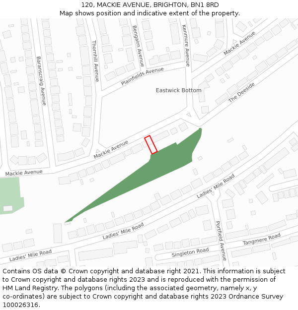 120, MACKIE AVENUE, BRIGHTON, BN1 8RD: Location map and indicative extent of plot