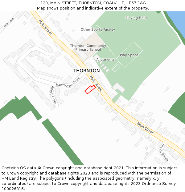 120, MAIN STREET, THORNTON, COALVILLE, LE67 1AG: Location map and indicative extent of plot