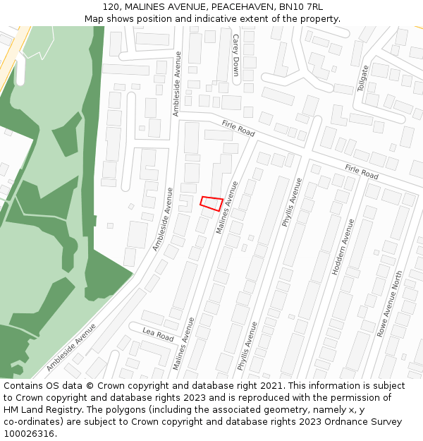 120, MALINES AVENUE, PEACEHAVEN, BN10 7RL: Location map and indicative extent of plot