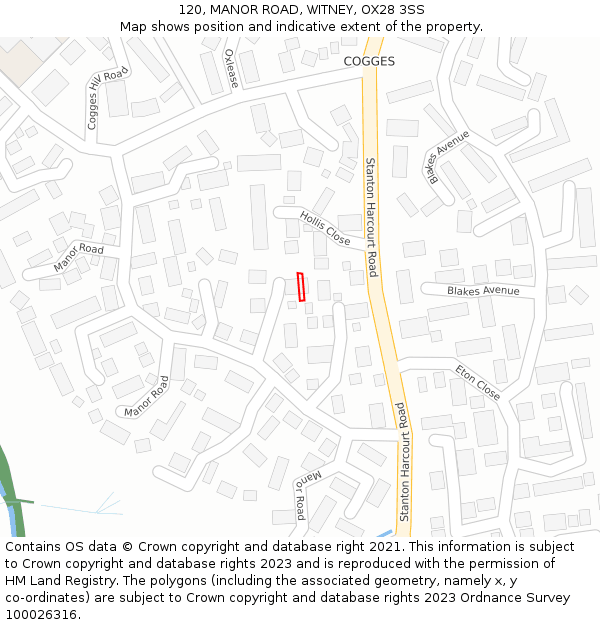 120, MANOR ROAD, WITNEY, OX28 3SS: Location map and indicative extent of plot