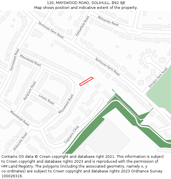 120, MAYSWOOD ROAD, SOLIHULL, B92 9JE: Location map and indicative extent of plot