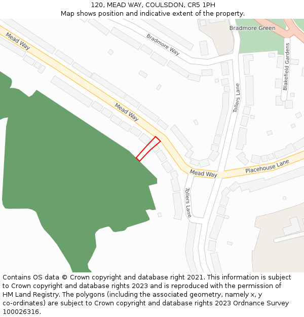 120, MEAD WAY, COULSDON, CR5 1PH: Location map and indicative extent of plot