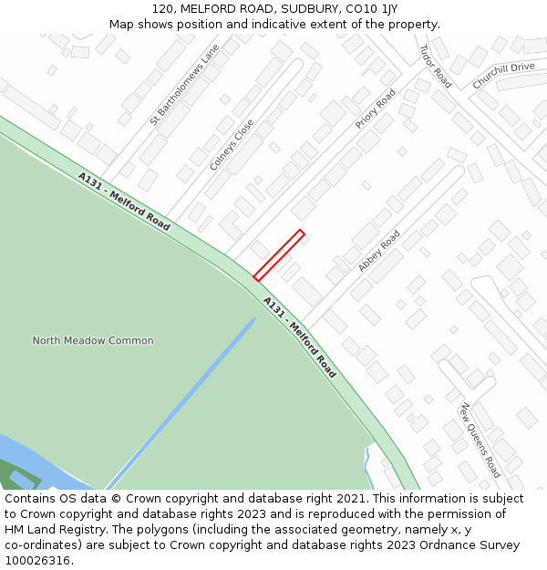 120, MELFORD ROAD, SUDBURY, CO10 1JY: Location map and indicative extent of plot