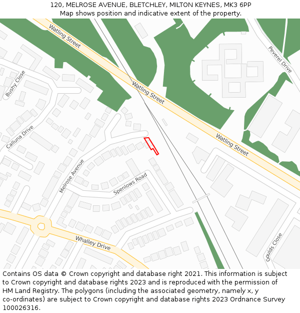 120, MELROSE AVENUE, BLETCHLEY, MILTON KEYNES, MK3 6PP: Location map and indicative extent of plot