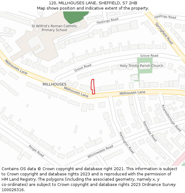 120, MILLHOUSES LANE, SHEFFIELD, S7 2HB: Location map and indicative extent of plot