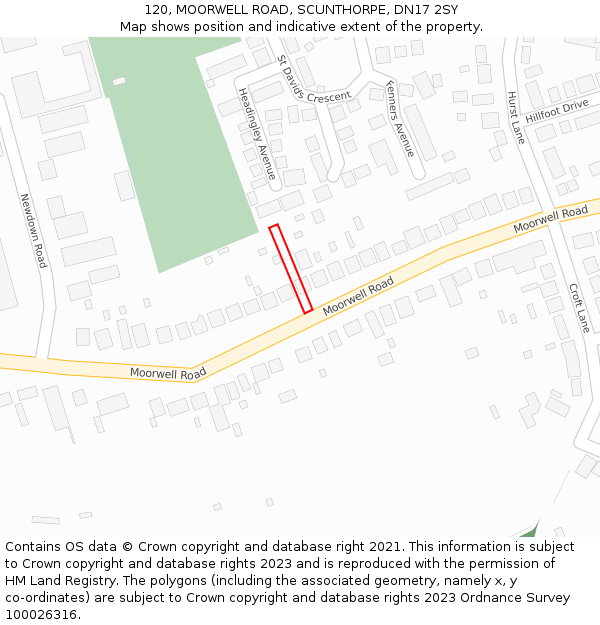 120, MOORWELL ROAD, SCUNTHORPE, DN17 2SY: Location map and indicative extent of plot