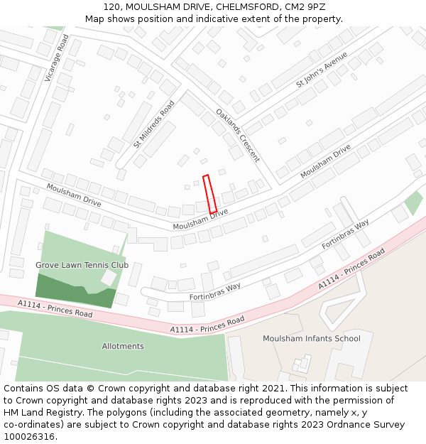 120, MOULSHAM DRIVE, CHELMSFORD, CM2 9PZ: Location map and indicative extent of plot