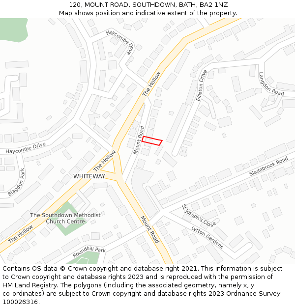 120, MOUNT ROAD, SOUTHDOWN, BATH, BA2 1NZ: Location map and indicative extent of plot