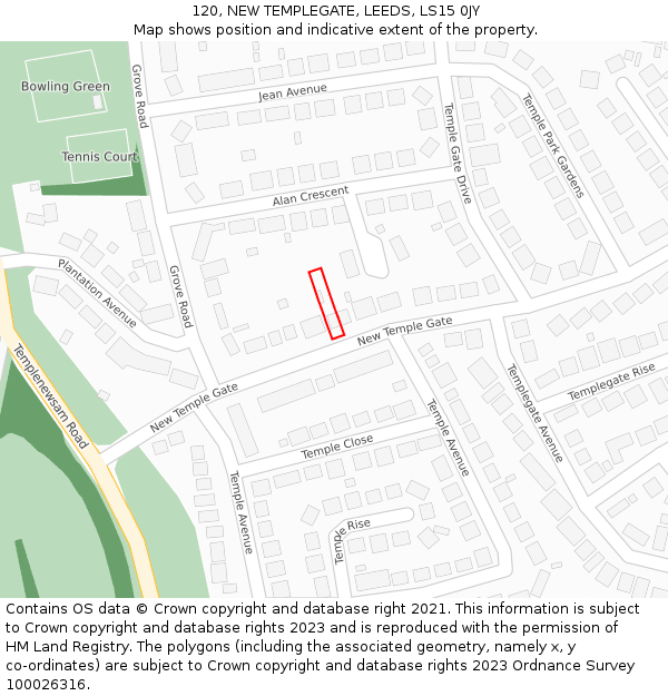 120, NEW TEMPLEGATE, LEEDS, LS15 0JY: Location map and indicative extent of plot