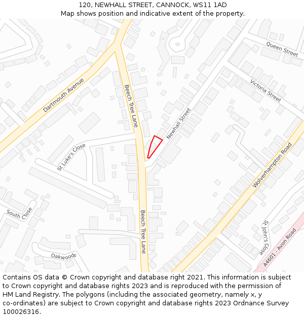 120, NEWHALL STREET, CANNOCK, WS11 1AD: Location map and indicative extent of plot