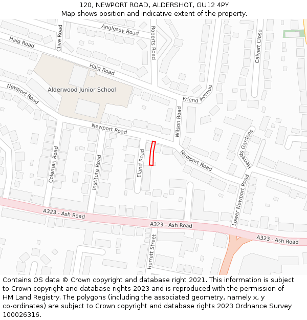 120, NEWPORT ROAD, ALDERSHOT, GU12 4PY: Location map and indicative extent of plot