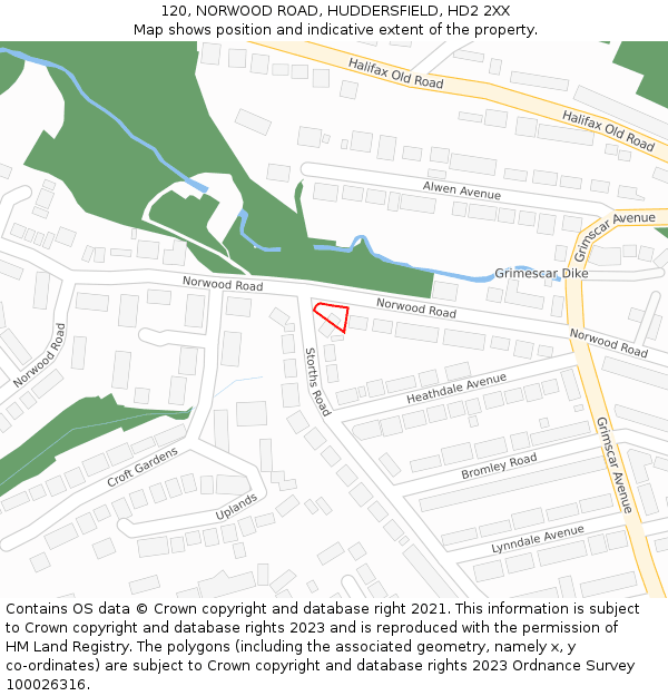 120, NORWOOD ROAD, HUDDERSFIELD, HD2 2XX: Location map and indicative extent of plot