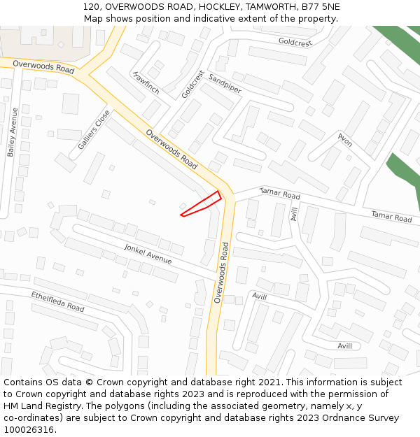 120, OVERWOODS ROAD, HOCKLEY, TAMWORTH, B77 5NE: Location map and indicative extent of plot