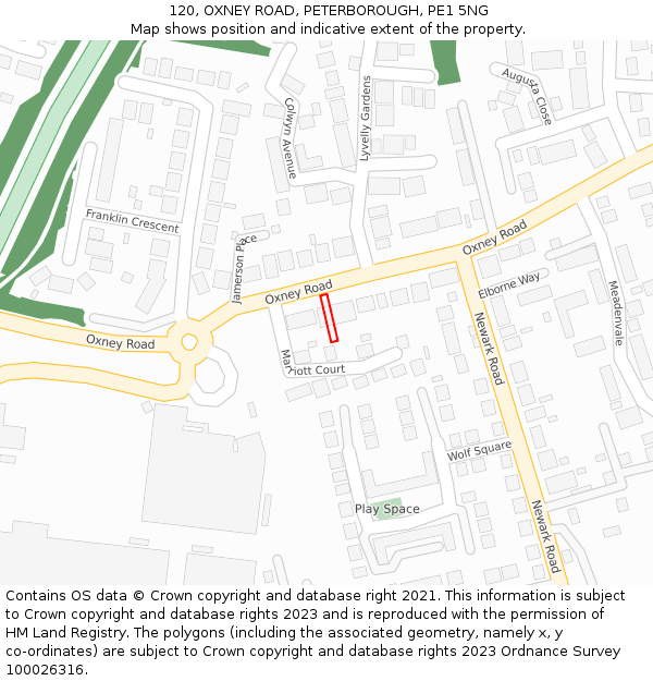 120, OXNEY ROAD, PETERBOROUGH, PE1 5NG: Location map and indicative extent of plot