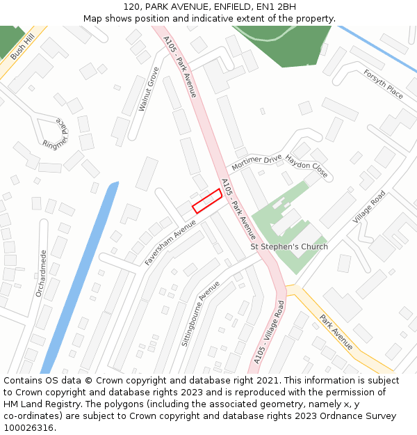 120, PARK AVENUE, ENFIELD, EN1 2BH: Location map and indicative extent of plot