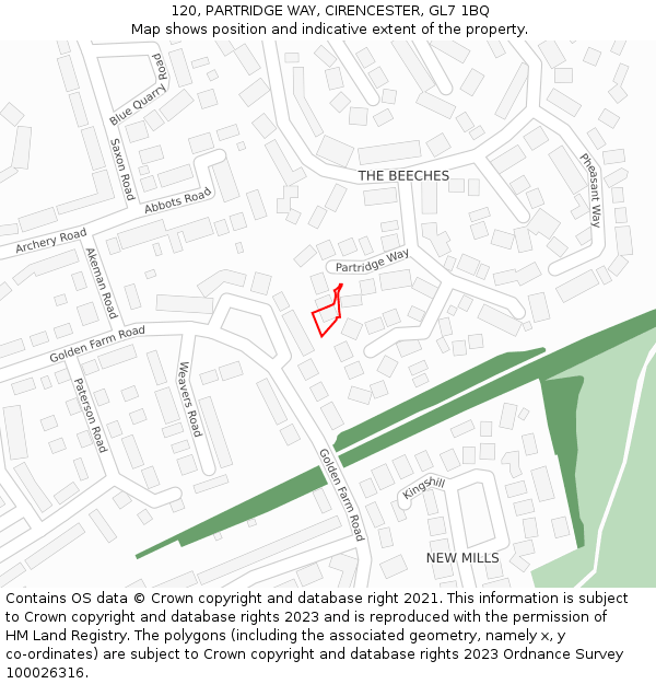 120, PARTRIDGE WAY, CIRENCESTER, GL7 1BQ: Location map and indicative extent of plot