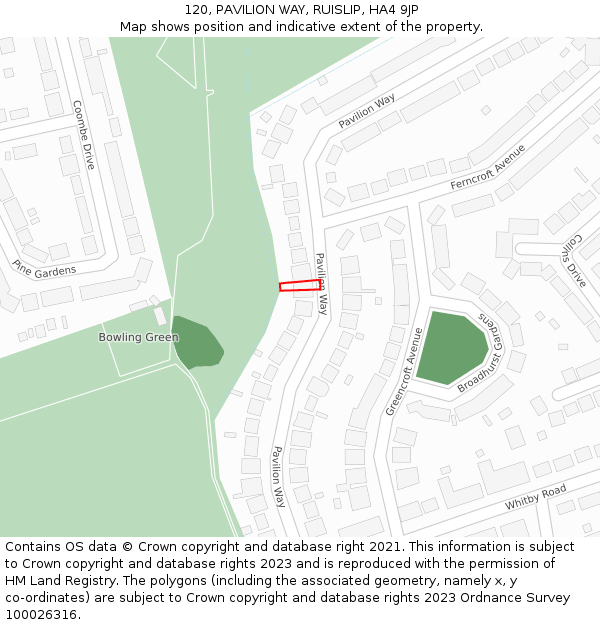 120, PAVILION WAY, RUISLIP, HA4 9JP: Location map and indicative extent of plot