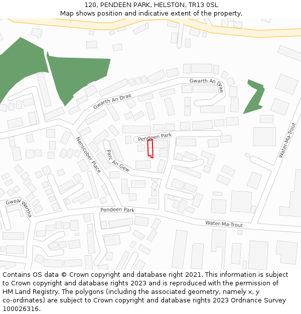 120, PENDEEN PARK, HELSTON, TR13 0SL: Location map and indicative extent of plot