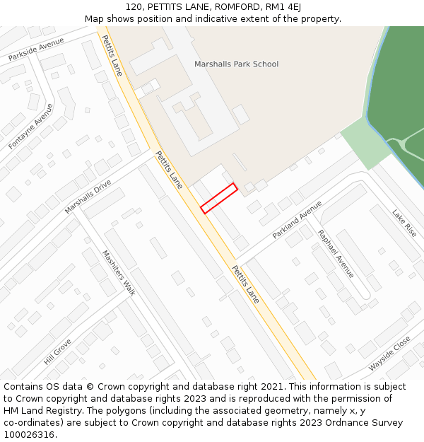 120, PETTITS LANE, ROMFORD, RM1 4EJ: Location map and indicative extent of plot