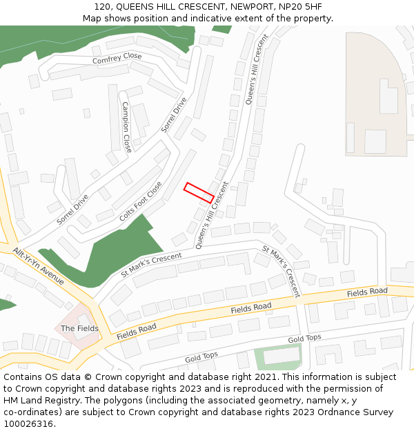 120, QUEENS HILL CRESCENT, NEWPORT, NP20 5HF: Location map and indicative extent of plot