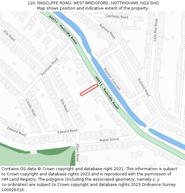 120, RADCLIFFE ROAD, WEST BRIDGFORD, NOTTINGHAM, NG2 5HG: Location map and indicative extent of plot