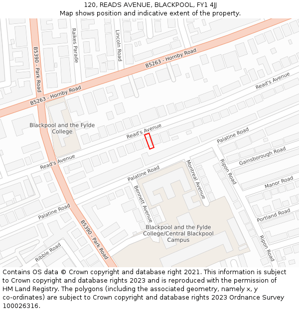 120, READS AVENUE, BLACKPOOL, FY1 4JJ: Location map and indicative extent of plot