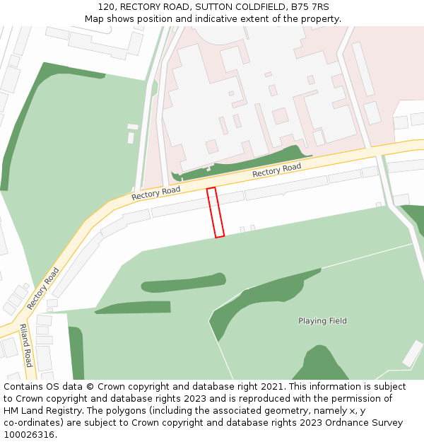 120, RECTORY ROAD, SUTTON COLDFIELD, B75 7RS: Location map and indicative extent of plot