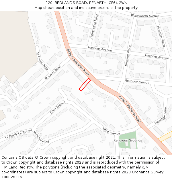 120, REDLANDS ROAD, PENARTH, CF64 2WN: Location map and indicative extent of plot