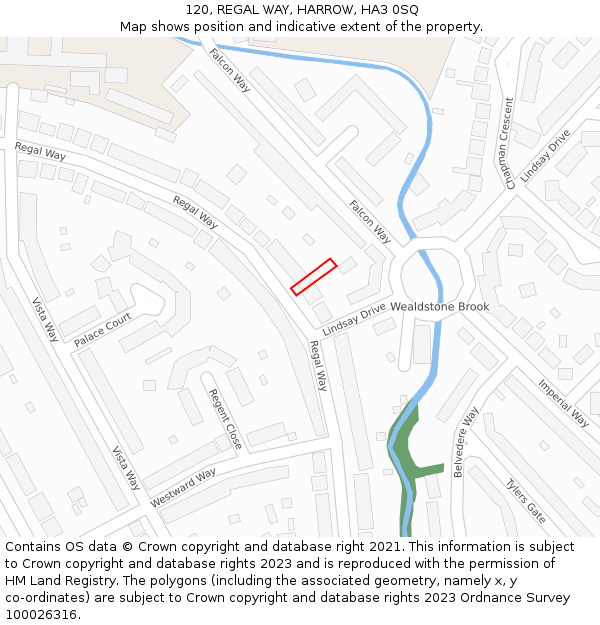 120, REGAL WAY, HARROW, HA3 0SQ: Location map and indicative extent of plot