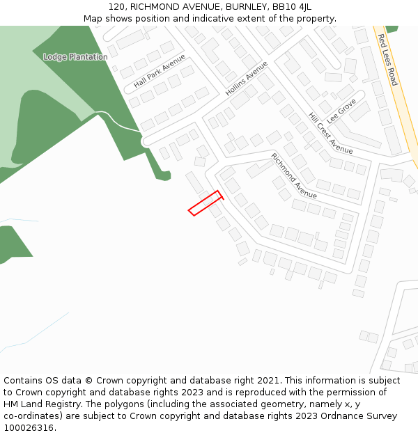 120, RICHMOND AVENUE, BURNLEY, BB10 4JL: Location map and indicative extent of plot