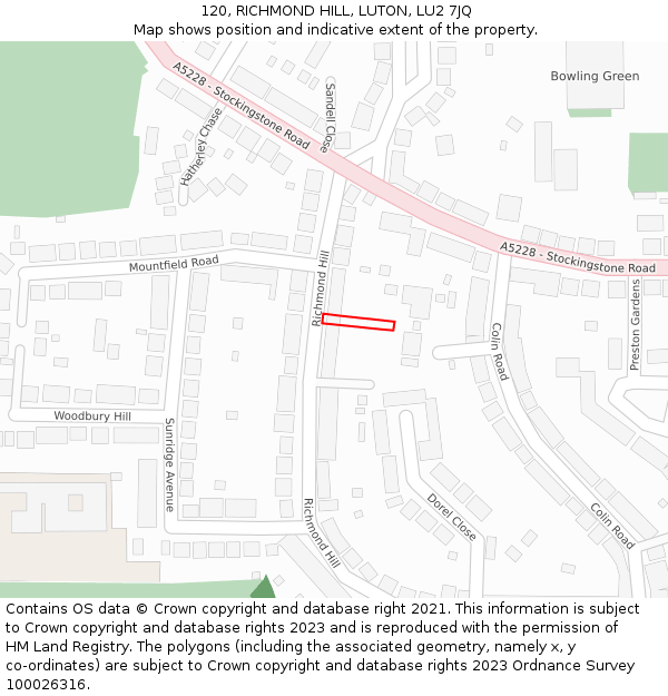 120, RICHMOND HILL, LUTON, LU2 7JQ: Location map and indicative extent of plot
