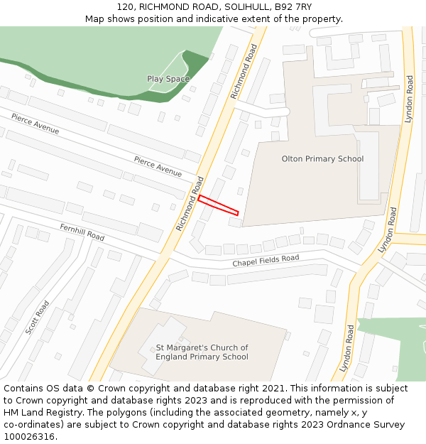 120, RICHMOND ROAD, SOLIHULL, B92 7RY: Location map and indicative extent of plot