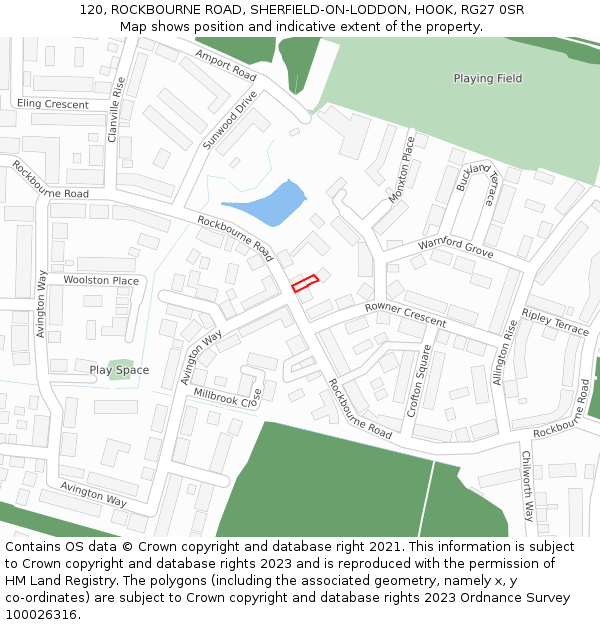 120, ROCKBOURNE ROAD, SHERFIELD-ON-LODDON, HOOK, RG27 0SR: Location map and indicative extent of plot