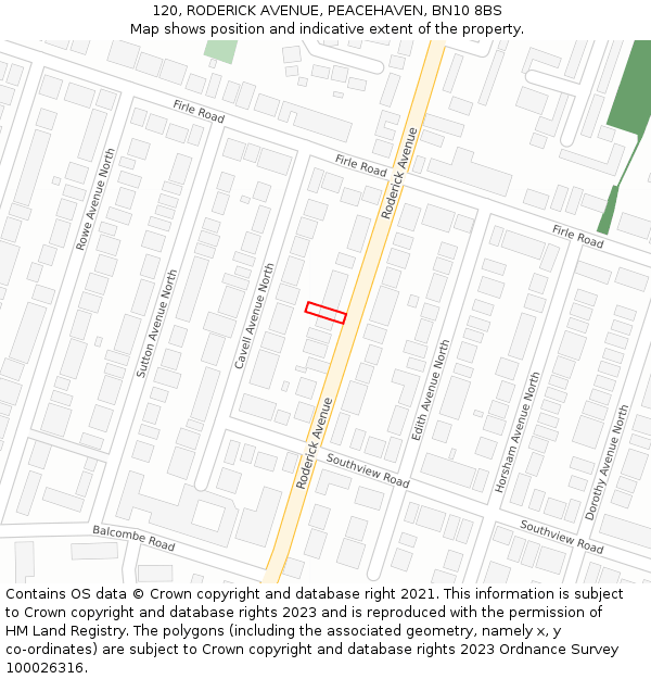 120, RODERICK AVENUE, PEACEHAVEN, BN10 8BS: Location map and indicative extent of plot