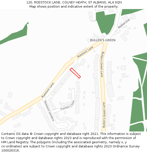 120, ROESTOCK LANE, COLNEY HEATH, ST ALBANS, AL4 0QN: Location map and indicative extent of plot