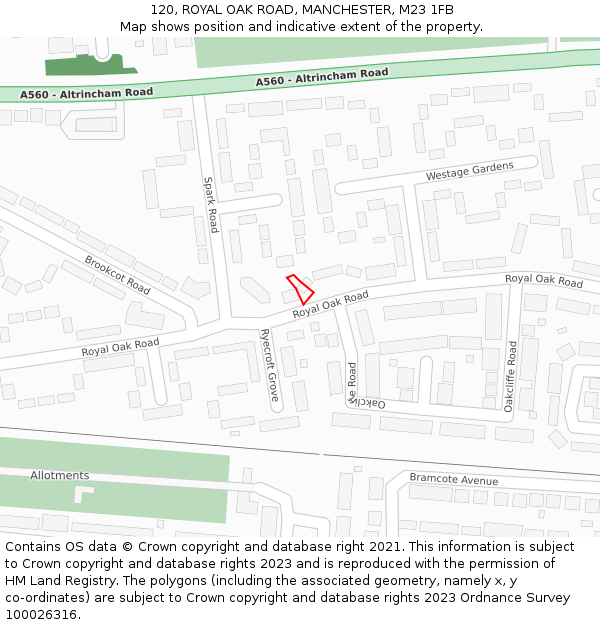 120, ROYAL OAK ROAD, MANCHESTER, M23 1FB: Location map and indicative extent of plot