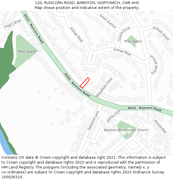 120, RUNCORN ROAD, BARNTON, NORTHWICH, CW8 4HS: Location map and indicative extent of plot