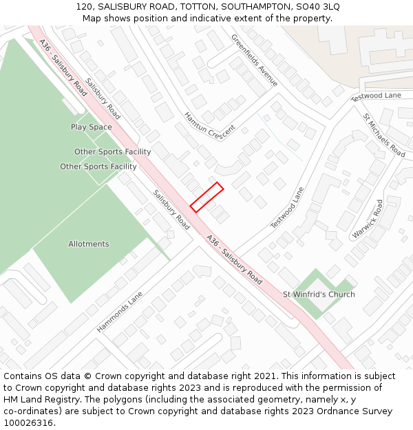 120, SALISBURY ROAD, TOTTON, SOUTHAMPTON, SO40 3LQ: Location map and indicative extent of plot