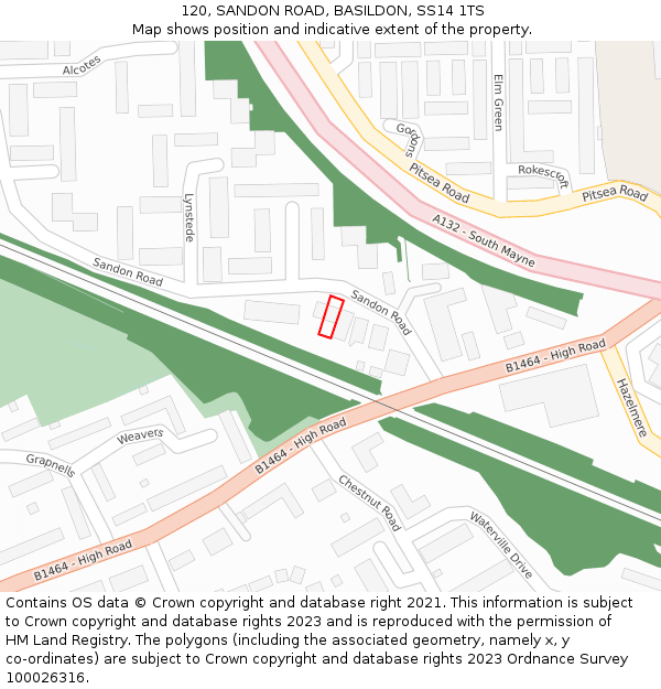 120, SANDON ROAD, BASILDON, SS14 1TS: Location map and indicative extent of plot